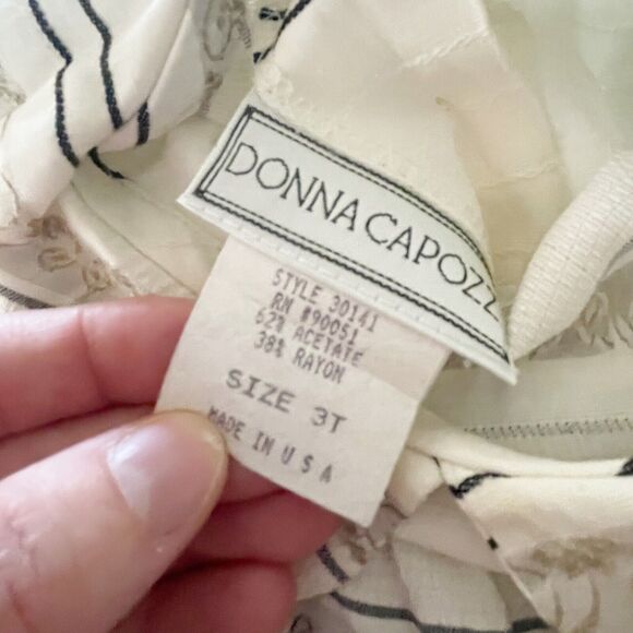 Donna Capozzi Kids 3T Dress Beige Woven Collared Baby Doll Dress Velvet Pinafore - Picture 11 of 14